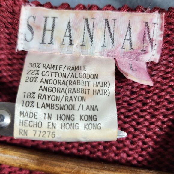 Vintage 80s Shannan Womens Sweater Large Angora Wool Garnet Red Sequin Beaded - Picture 3 of 10